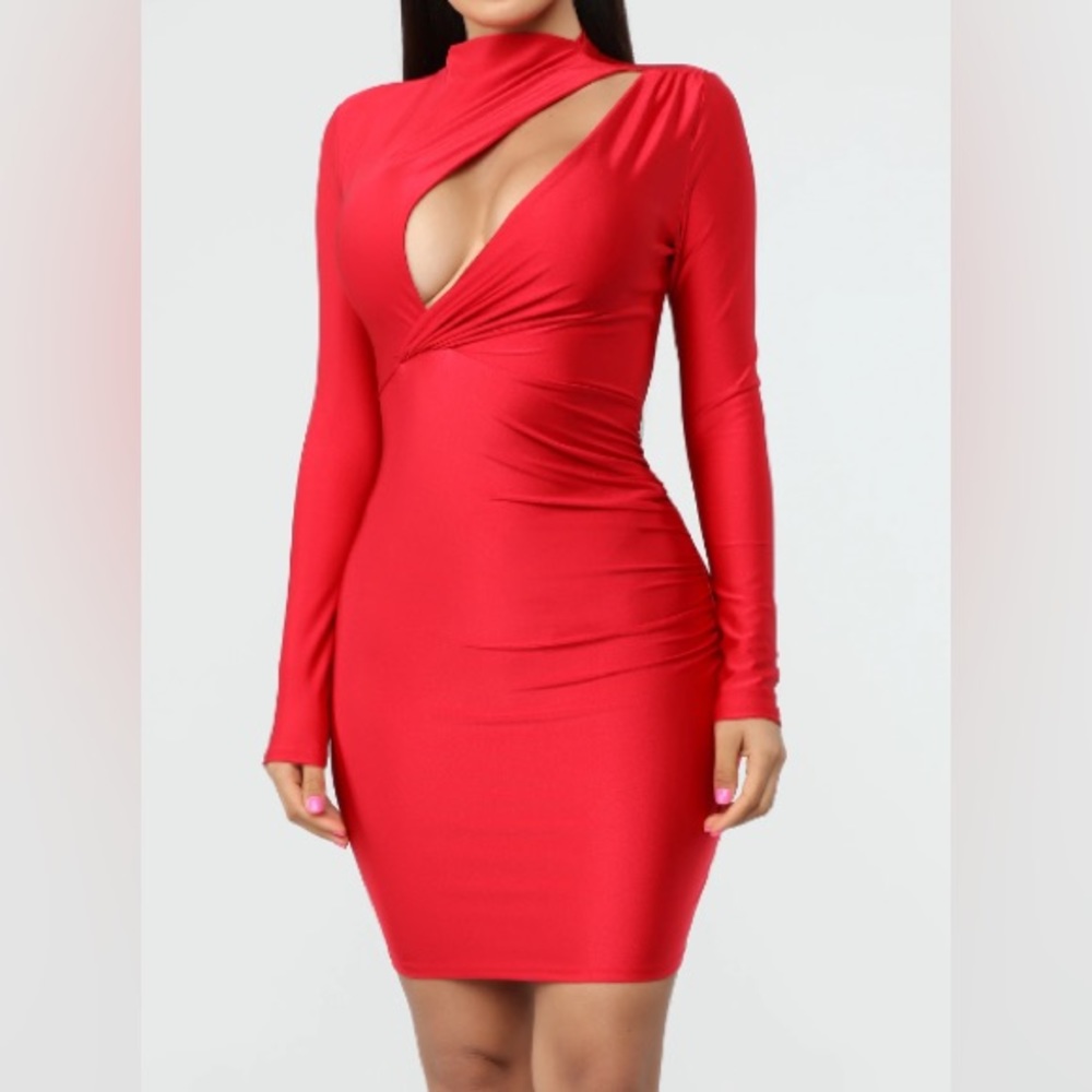 Only Here Tonight Cut Out Dress Mock Neck | Red
